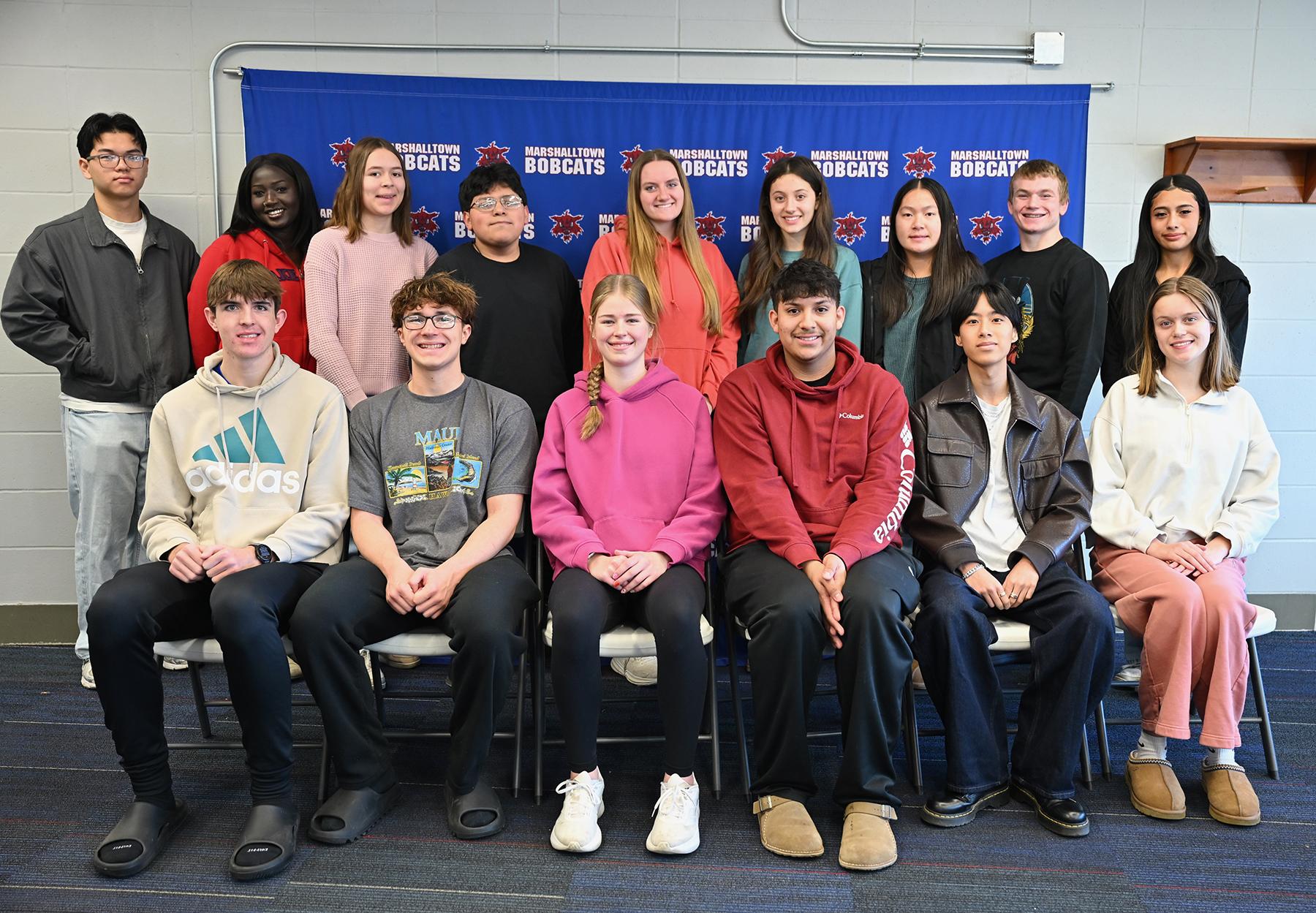 Marshalltown front row left to right: Myles Goldman, Kade Randall, Jorja Janseen, Brian Diaz, Jayden Tran and Grace Diggins. Back row left to right: Leslie Ibarra Murillo, Nic Wise, Lylia Christen, Annessa Morrison, Harper Wilson, Victor Saravia Sanchez, Kayla Potter, Nyajal Wechtour and Thaw Soe.