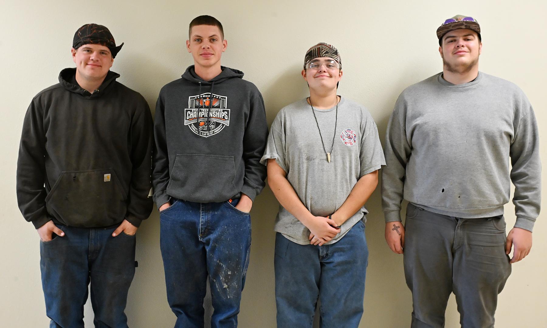 Morning welding: Jay Bessman (GMG), Corbin Burgraff (EM), Peter O’Donnell (Grundy Center), and Jared Wickwire (Grinnell).