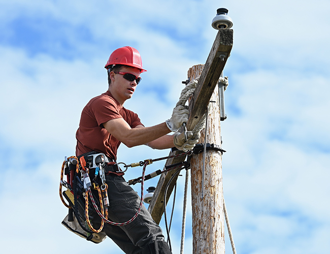 Powerline student climbing powerline pole